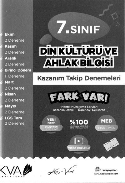 DİN KÜLTÜRÜ VE AHLAK BİLGİSİ KAZANIM TAKİP DENEMELERİ Fotokopi GO - Tüm Sınavlarda Daha İleriye