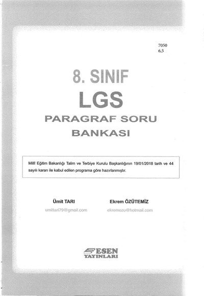 LGS PARAGRAF SORU BANKASI Fotokopi GO - Tüm Sınavlarda Daha İleriye