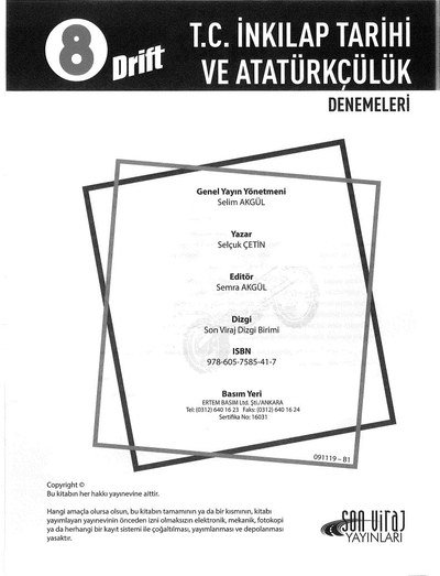T.C. İNKILAP TARİHİ VE ATATÜRKÇÜLÜK DENEMELERİ DRİFT Fotokopi GO - Tüm Sınavlarda Daha İleriye