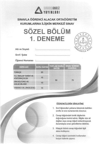 SÖZEL BÖLÜM 1. DENEME MERKEZİ SINAV Fotokopi GO - Tüm Sınavlarda Daha İleriye