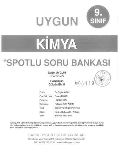 KİMYA SPOTLU SORU BANKASI Fotokopi GO - Tüm Sınavlarda Daha İleriye