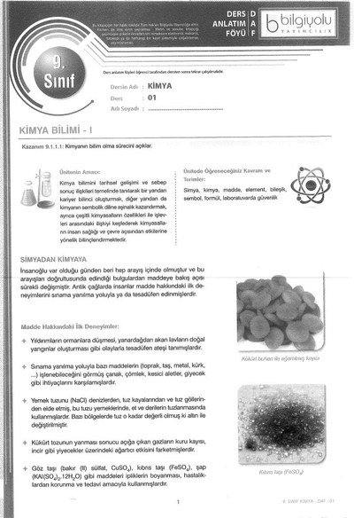 DERS ANLATIM FÖYÜ KİMYA Fotokopi GO - Tüm Sınavlarda Daha İleriye