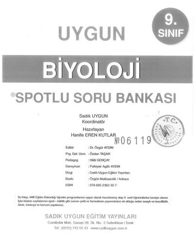 BİYOLOJİ SPOTLU SORU BANKASI Fotokopi GO - Tüm Sınavlarda Daha İleriye