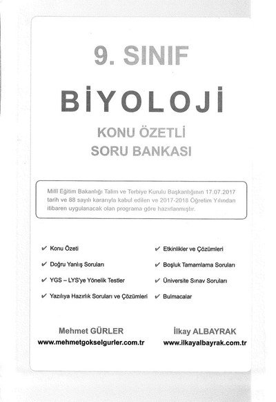 BİYOLOJİ KONU ÖZETLİ SORU BANKASI Fotokopi GO - Tüm Sınavlarda Daha İleriye