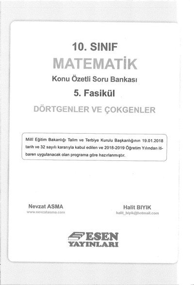 MATEMATİK KONU ÖZETLİ SORU BANKASI 5. FASİKÜL DÖRTGENLER VE ÇOKGENLER Fotokopi GO - Tüm Sınavlarda Daha İleriye