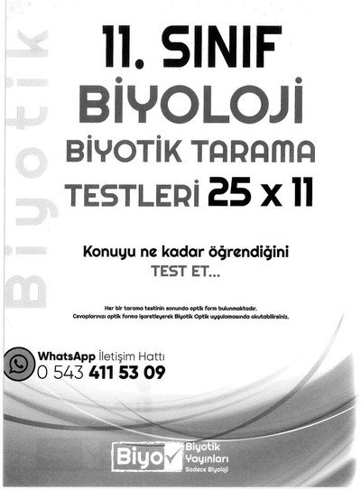 BİYOLOJİ BİYOTİK TARAMA TESTLERİ 25x11 KONUYU NE KADAR ÖĞRENDİĞİNİ TEST ET Fotokopi GO - Tüm Sınavlarda Daha İleriye