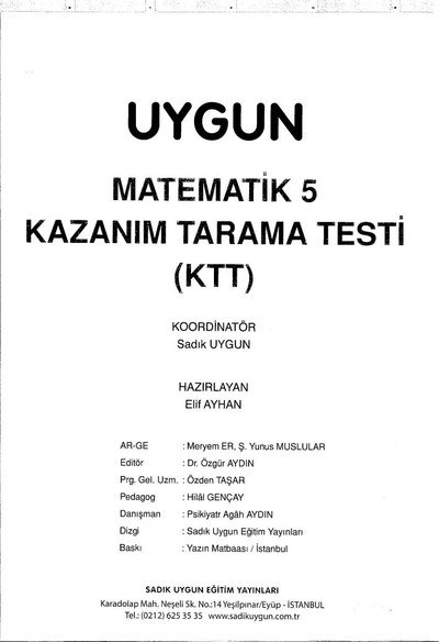 MATEMATİK KAZANIM TARAMA TESTİ Fotokopi GO - Tüm Sınavlarda Daha İleriye