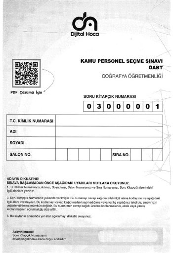 COĞRAFYA ÖĞRETMENLİĞİ 6*75 ÇÖZÜMLÜ DENEME Fotokopi GO - Tüm Sınavlarda Daha İleriye