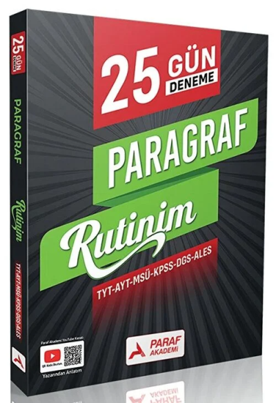 Paragraf Rutinim 25 Gün Deneme Paraf Akademi Yayınları Fotokopi GO - Tüm Sınavlarda Daha İleriye