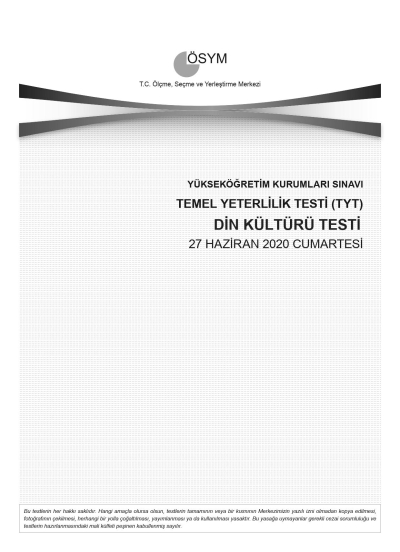 DİN KÜLTÜRÜ SON 11 YIL ÇIKMIŞ SORULAR (TYT) (2020 DAHİL) Fotokopi GO - Tüm Sınavlarda Daha İleriye