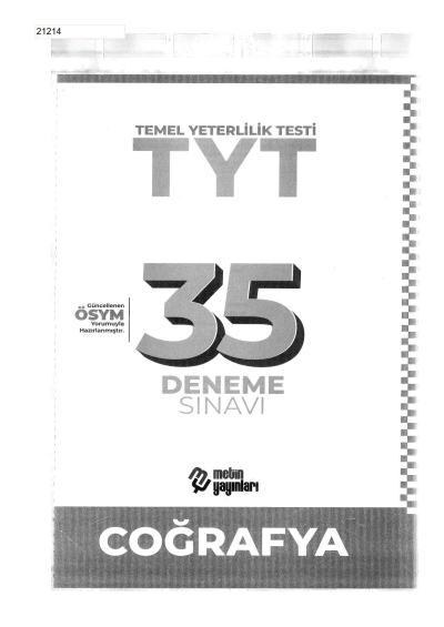 TYT Coğrafya 35 Deneme Sınavı Fotokopi GO - Tüm Sınavlarda Daha İleriye