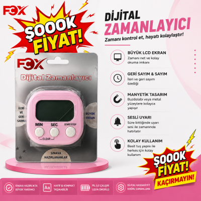 Öğrenci Kronometresi Dijital Zamanlayıcı Mıknatıslı FCZ-100 (Pembe) Fotokopi GO - Tüm Sınavlarda Daha İleriye