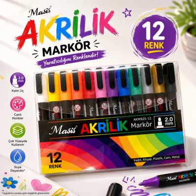 Masis 12 AKRİLİK MARKÖRÜ AKM925-12 Fotokopi GO - Tüm Sınavlarda Daha İleriye