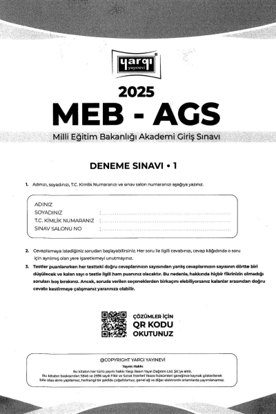 2025 MEB AGS TÜRKİYE GENELİ DENEME SINAVLARI YARGI YAYINLARI 1-2-3 DENEMELER (TAMAMI ÇÖZÜMLÜ) Fotokopi GO - Tüm Sınavlarda Daha İleriye