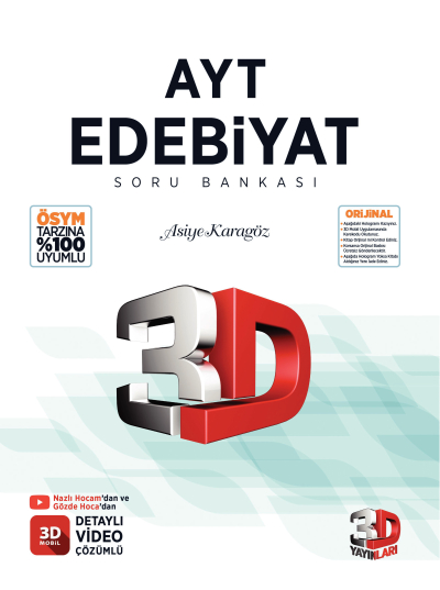 2026 AYT 3D Edebiyat Tamamı Video Çözümlü Soru Bankası 3D Yayınları Fotokopi GO - Tüm Sınavlarda Daha İleriye