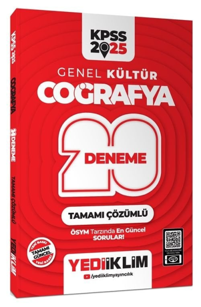 2025 KPSS Genel Kültür Coğrafya Tamamı Çözümlü 20 Deneme Yediiklim Yayınları Fotokopi GO - Tüm Sınavlarda Daha İleriye