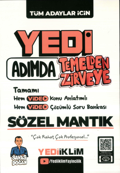 Yedi Adımda Temelden Zirveye Sözel Mantık Video Konu Anlatımlı Video Çözümlü Soru Bankası Yediiklim Yayınları Fotokopi GO - Tüm Sınavlarda Daha İleriye