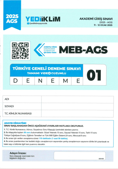 2025 MEB AGS TÜRKİYE GENELİ DENEME SINAVLARI YEDİİKLİM YAYINLARI 1-2-3-4-5 DENEMELER (QR ÇÖZÜMLÜ) Fotokopi GO - Tüm Sınavlarda Daha İleriye
