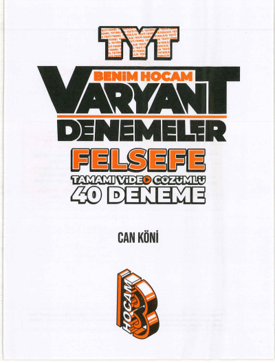 TYT FELSEFE VARYANT 40 DENEME Fotokopi GO - Tüm Sınavlarda Daha İleriye