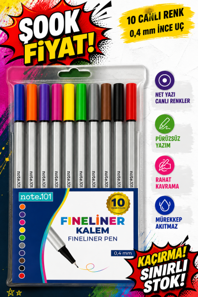 Note.101 Fineliner 10'lu Set Fotokopi GO - Tüm Sınavlarda Daha İleriye