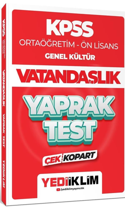 KPSS Lise Ortaöğretim Ön Lisans Vatandaşlık Yaprak Test Çek Kopart Yediiklim Yayınları Fotokopi GO - Tüm Sınavlarda Daha İleriye
