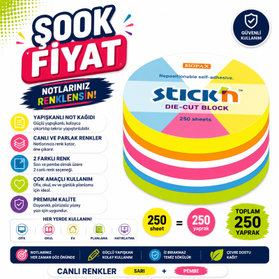 Hopax Stıck'n 21830 Yapışkanlı Yuvarlak Blok Neon 250 Yaprak Fotokopi GO - Tüm Sınavlarda Daha İleriye