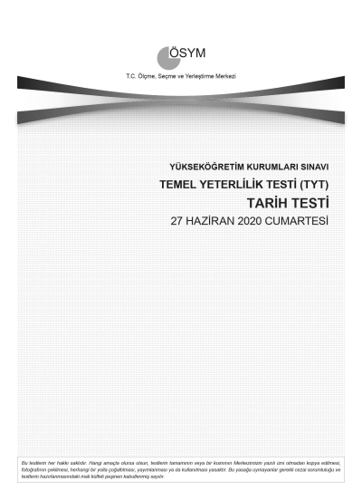 TARİH SON 11 YIL ÇIKMIŞ SORULAR (TYT) (2020 DAHİL) Fotokopi GO - Tüm Sınavlarda Daha İleriye