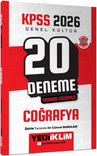 2026 KPSS Genel Kültür Coğrafya Tamamı Çözümlü 20 Deneme Yediiklim Yayınları Fotokopi GO - Tüm Sınavlarda Daha İleriye