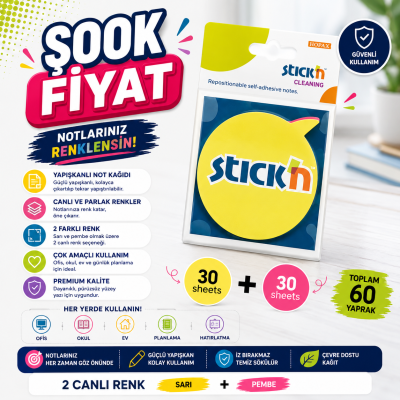 2 Neon Renk Yuvarlak Konuşma Balonu 60 Yaprak 76x76 Yapışkanlı Not Kağıdı Fotokopi GO - Tüm Sınavlarda Daha İleriye