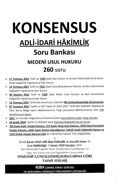 KONSENSUS ADLİ İDARİ HAKİMLİK SORU BANKASI MEDENİ USUL HUKUKU 17. BASKI Fotokopi GO - Tüm Sınavlarda Daha İleriye