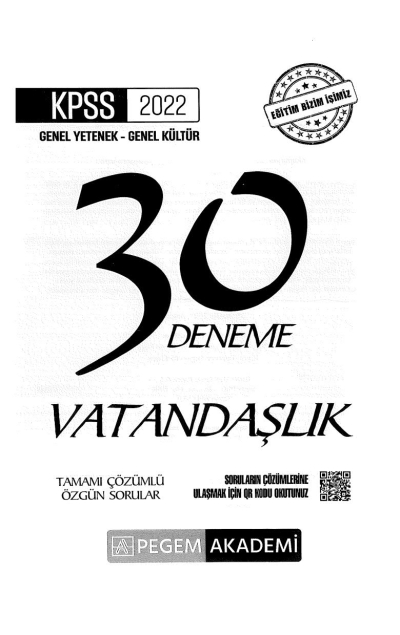 30LU VATANDAŞLIK ÇÖZÜMLÜ DENEME Fotokopi GO - Tüm Sınavlarda Daha İleriye