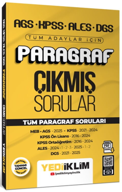 AGS KPSS ALES DGS Tüm Adaylar İçin Paragraf Tamamı PDF Çözümlü Tüm Paragraf Soruları Çıkmış Sorular Yediiklim Yayınları Fotokopi GO - Tüm Sınavlarda Daha İleriye