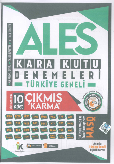 ALES KARA KUTU DENEMELERİ 10 ADET ÇIKMIŞ KARMA DENEME Fotokopi GO - Tüm Sınavlarda Daha İleriye