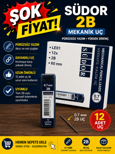 12 li 0.7 MM 2B Kalem Ucu Südor Fotokopi GO - Tüm Sınavlarda Daha İleriye