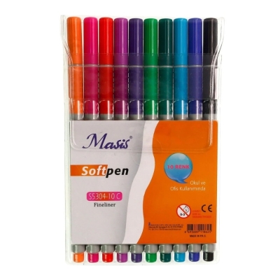 Masis Fineliner Softpen Kalem 10 Renk Pvc S5304-10c Fotokopi GO - Tüm Sınavlarda Daha İleriye