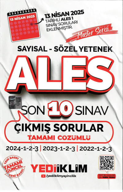 2025 ALES Master Serisi Sayısal Sözel Yetenek Tamamı Çözümlü Son 10 Sınav Çıkmış Sorular Yediiklim Yayınları (2022-2023-2024) Fotokopi GO - Tüm Sınavlarda Daha İleriye