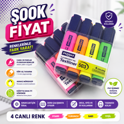 PENMAX 4 RENK FOSFORLU KALEM Fotokopi GO - Tüm Sınavlarda Daha İleriye