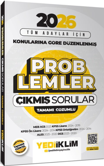 2026 Tüm Adaylar İçin Problemler Konularına Göre Düzenlenmiş Tamamı Çözümlü Çıkmış Sorular Yediiklim Yayınları Fotokopi GO - Tüm Sınavlarda Daha İleriye