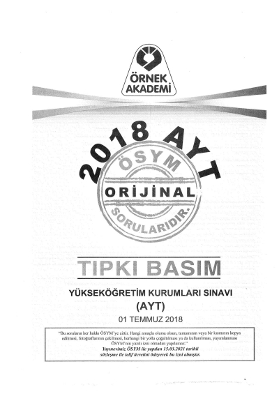 2018-2019-2020 AYT Denemesi Fotokopi GO - Tüm Sınavlarda Daha İleriye