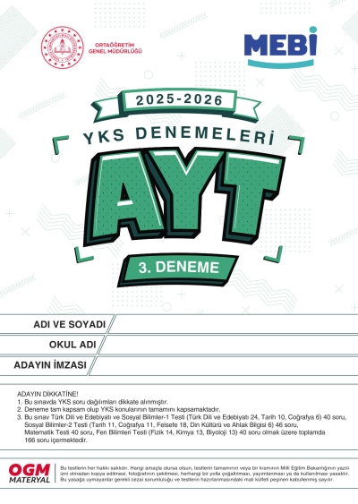 MEBİ YKS Denemeleri AYT 3. Deneme Fotokopi GO - Tüm Sınavlarda Daha İleriye