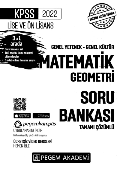 2022 KPSS LİSE VE ÖNLİSANS MATEMATİK GEOMETRİ SORU BANKASI Fotokopi GO - Tüm Sınavlarda Daha İleriye
