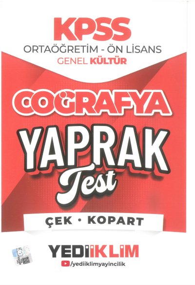 2026 KPSS Ortaöğretim-Önlisans Coğrafya Çek Kopart Yaprak Test Yediiklim Yayınları Fotokopi GO - Tüm Sınavlarda Daha İleriye