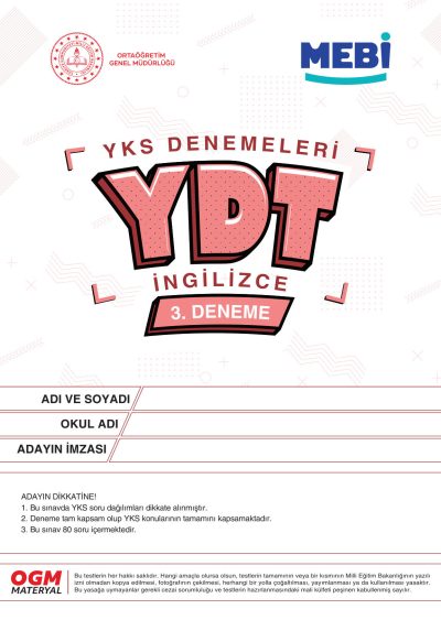 YDT Denemeleri İngilizce 3. Deneme MEBİ