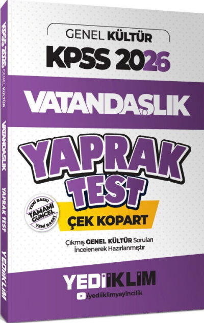 2026 KPSS Genel Yetenek Vatandaşlık Çek Kopart Yaprak Test Yediiklim Yayınları Fotokopi GO - Tüm Sınavlarda Daha İleriye