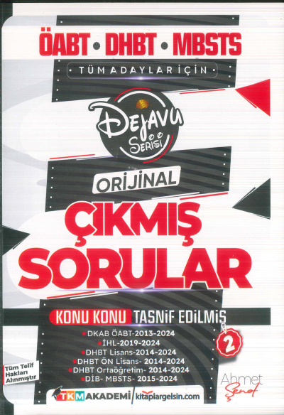 2025 ÖABT DHBT MBSTS Din Kültürü ve Ahlak Bilgisi Dejavu Orijinal Çıkmış Sorular Seti 2. Kitap TKM Akademi Fotokopi GO - Tüm Sınavlarda Daha İleriye