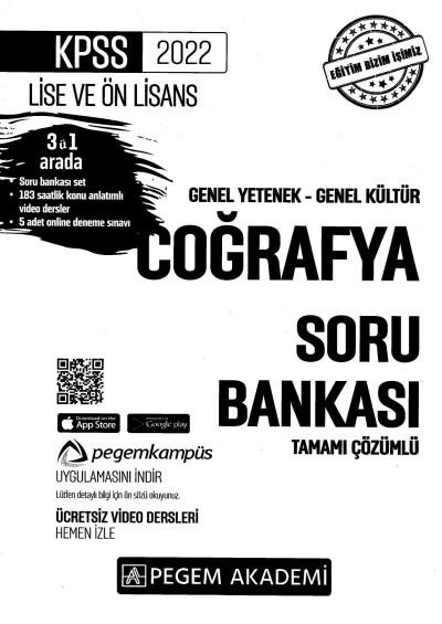 2022 KPSS LİSE VE ÖNLİSANS COĞRAFYA SORU BANKASI