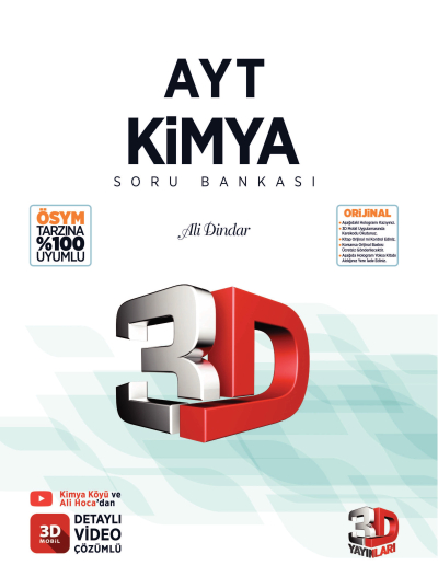 2026 AYT 3D Kimya Tamamı Video Çözümlü Soru Bankası 3D Yayınları Fotokopi GO - Tüm Sınavlarda Daha İleriye