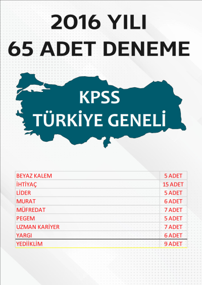 65 ADET TG DENEME 2016 YILI TG LİSTEMİZDEKİ TÜM YAYINLARI KAPSAR (TG100-TG108 ARASI) Fotokopi GO - Tüm Sınavlarda Daha İleriye