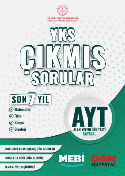 AYT Sayısal (Mat-Fizik-Kimya-Biyoloji) Çıkmış Sorular 2018-2024 Mebi Fotokopi GO - Tüm Sınavlarda Daha İleriye